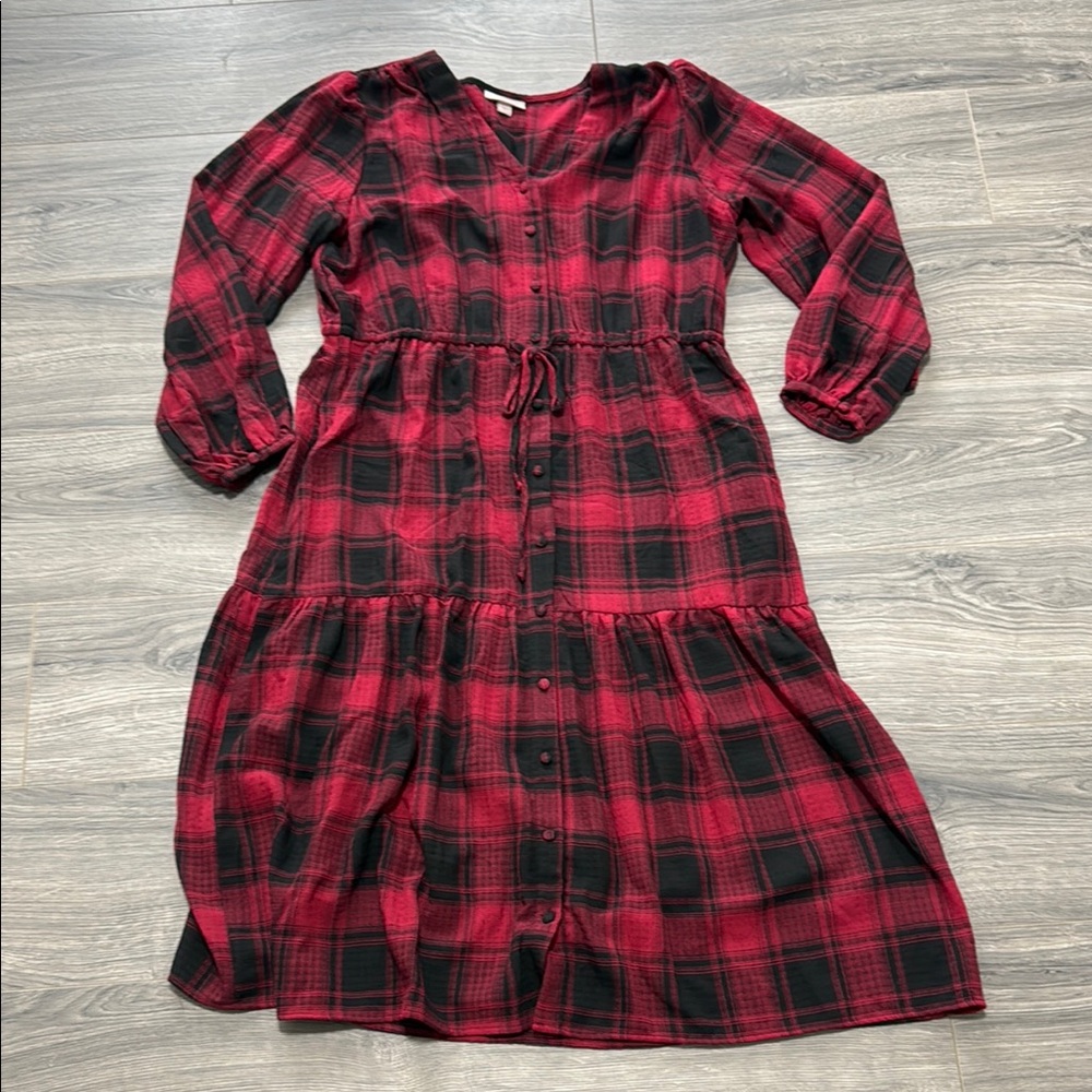 Plaid Red and Black Maxi Dress
